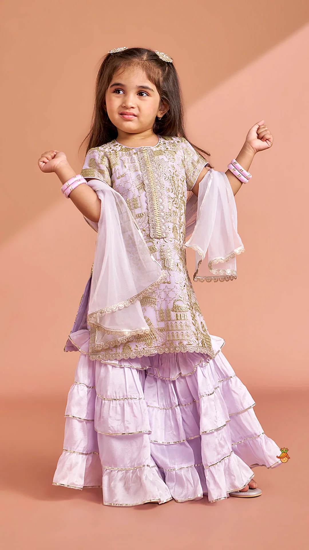 Heavy Embroidered Kurti With Beautiful Layered Sharara And Net Dupatta - Image 2