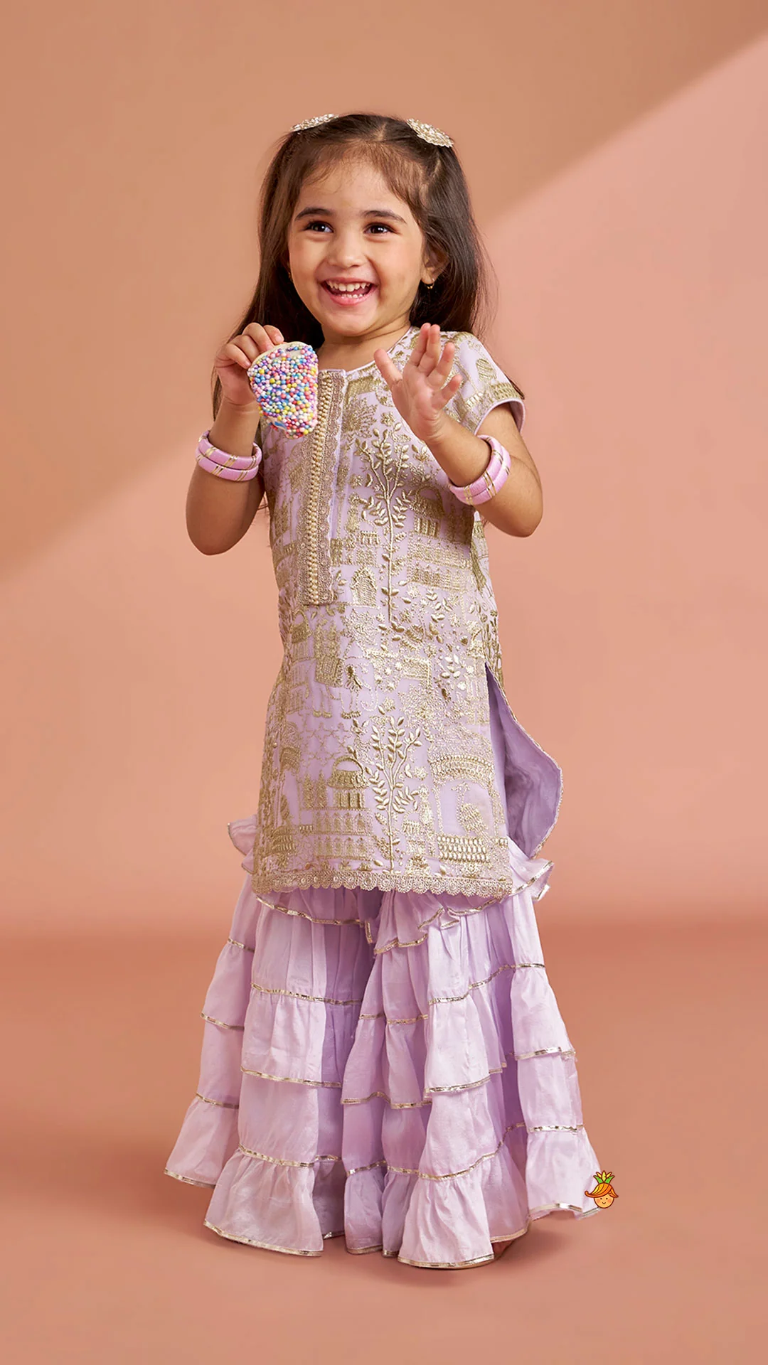 Heavy Embroidered Kurti With Beautiful Layered Sharara And Net Dupatta - Image 3