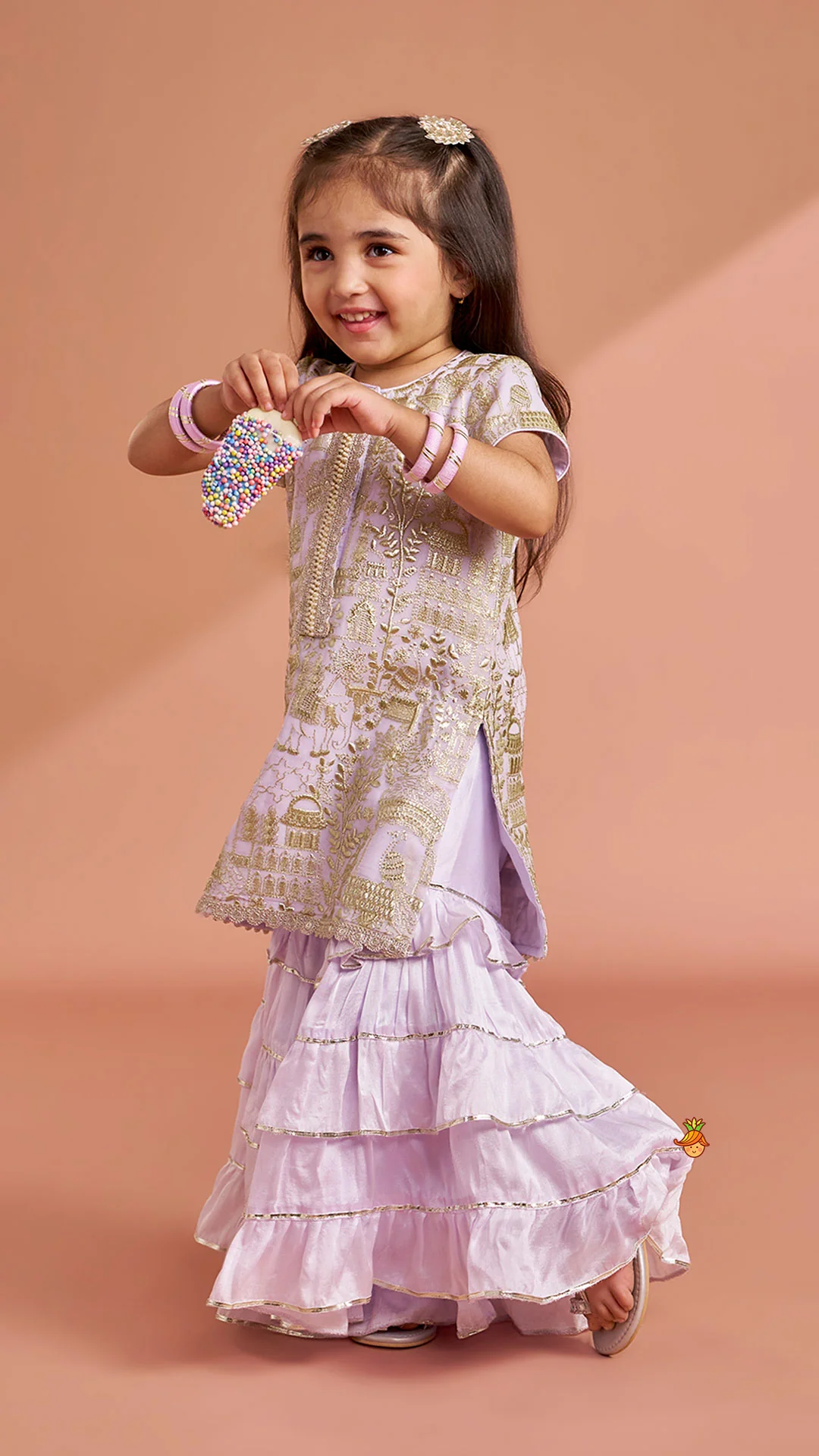 Heavy Embroidered Kurti With Beautiful Layered Sharara And Net Dupatta - Image 4