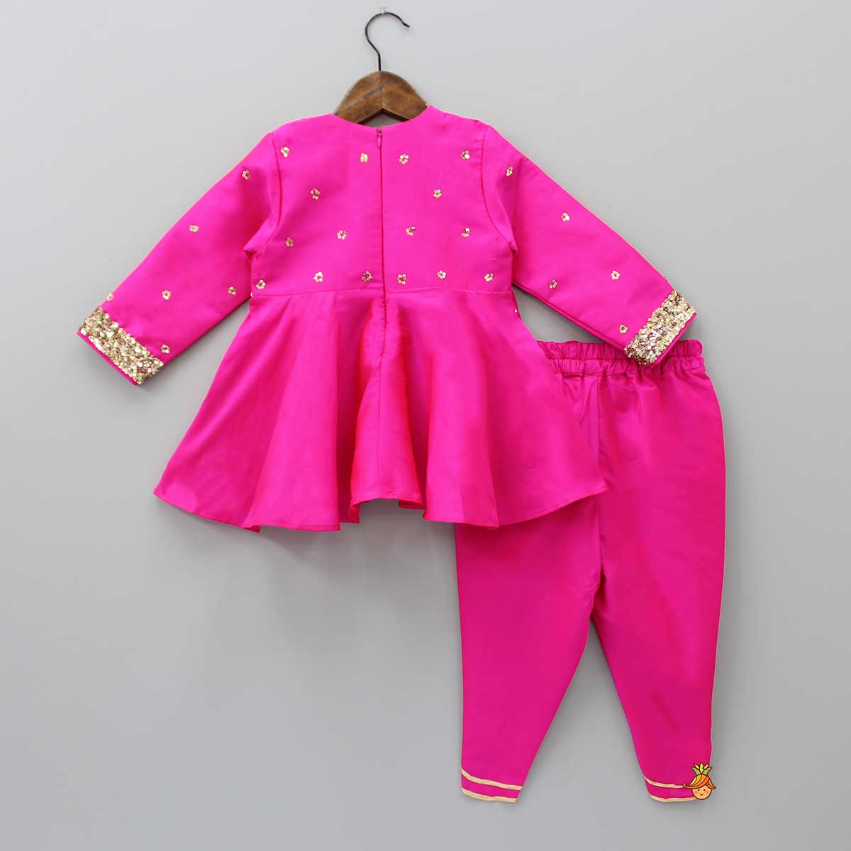Heavy Embroidered Neckline Pink Kurti And Dhoti With Dupatta - Image 2