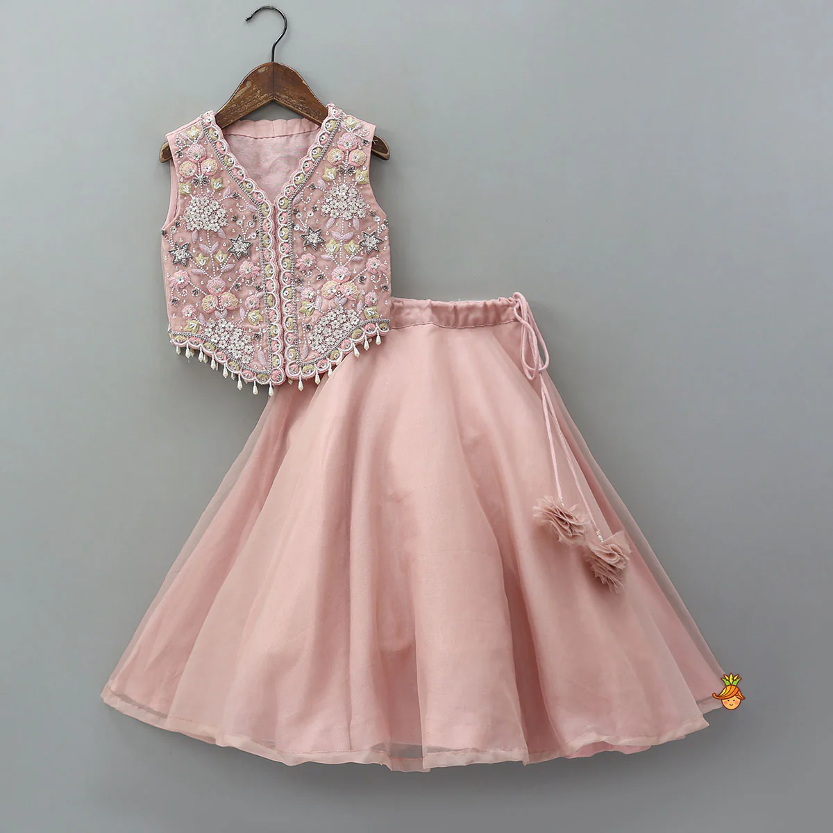Heavy Embroidered Top And Lehenga With Organza Dupatta - Image 3