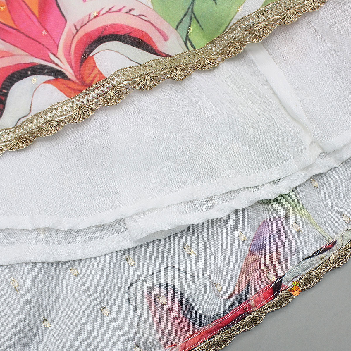 High-Low Printed Top And Lehenga With Dupatta - Image 7