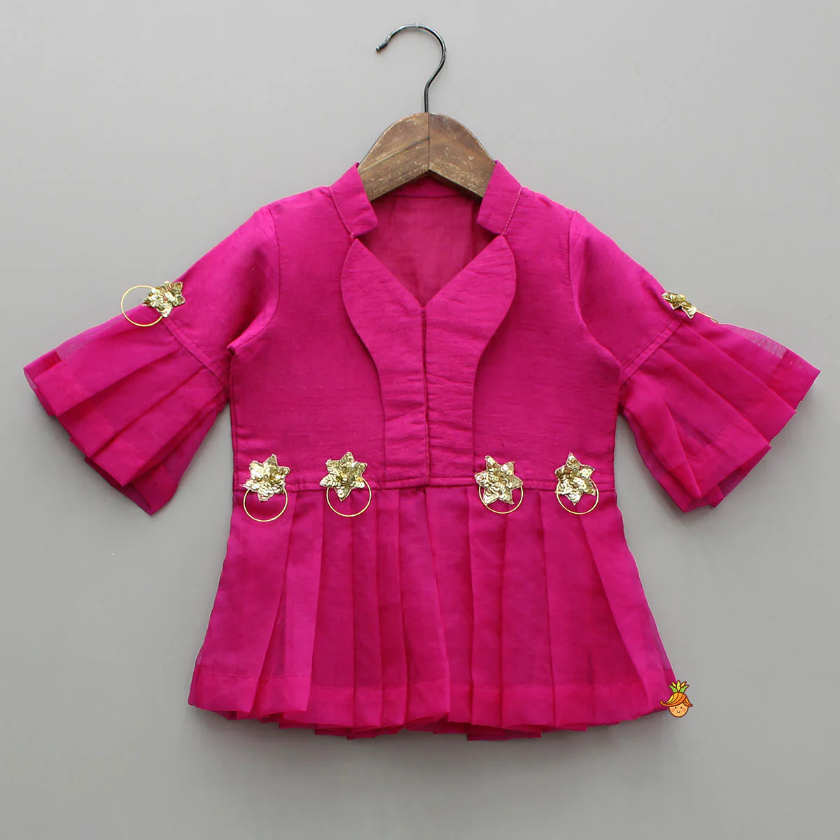 Pink Top And Orange Floral Print Ghagra - Image 3
