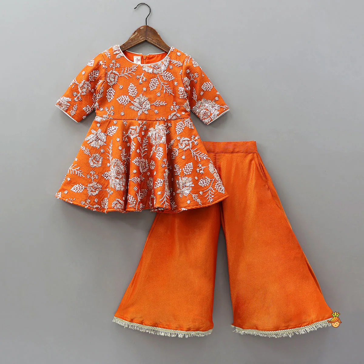 Intricate Beads And Cut Dana Embroidered Kurti With Flared Palazzo
