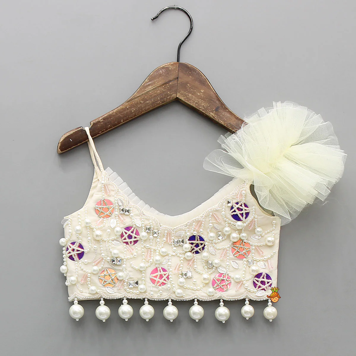 Intricate Embroidered Strappy Top With Elegant Tiered Lehenga - Image 3