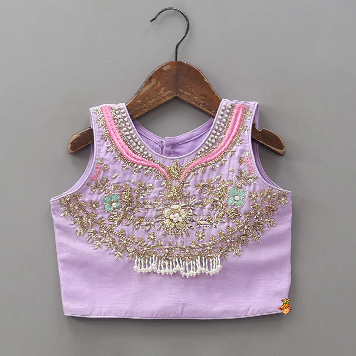 Intricate Embroidered Top And Brocade Lehenga With Matching Net Dupatta And Brocade Potli Bag - Image 4