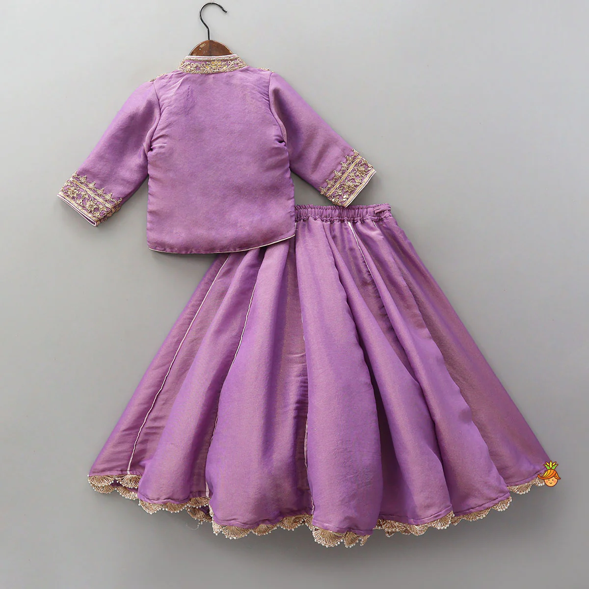 Jacket-Style Embroidered Shimmery Top And Lehenga - Image 2