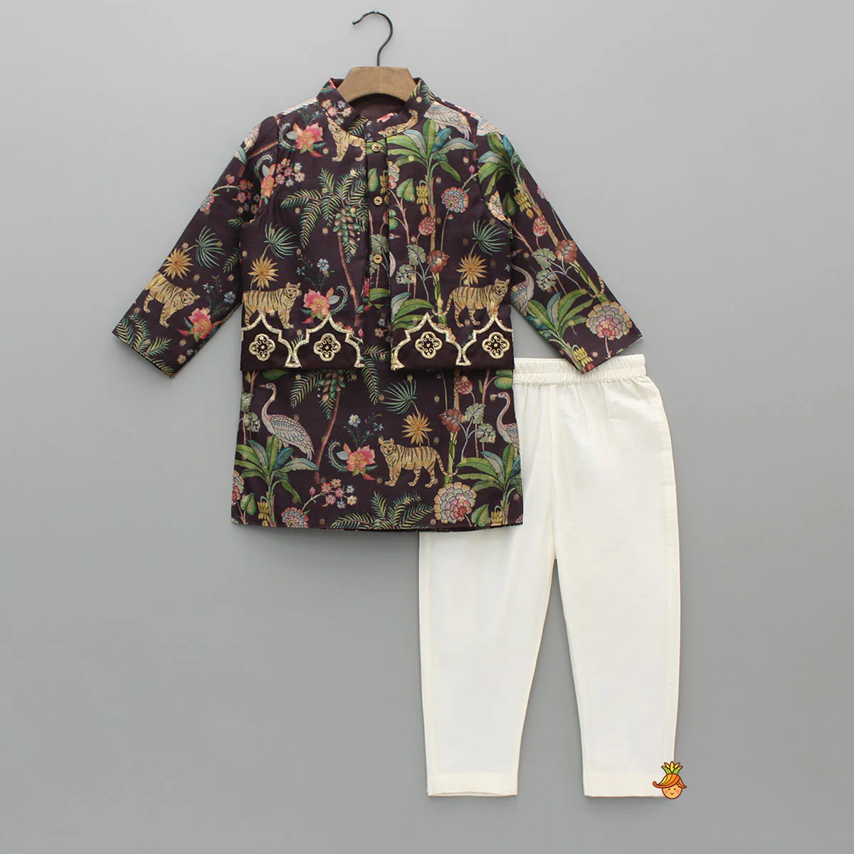 Jungle Printed Jacket Style Ethnic Kurta With Pyjama