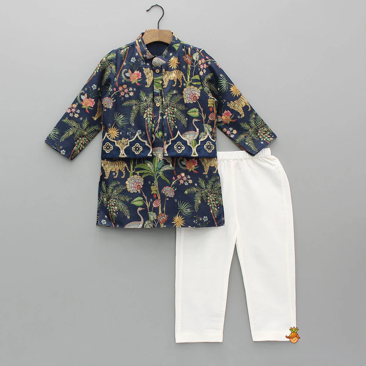 Jungle Printed Jacket Style Kurta With Pyjama