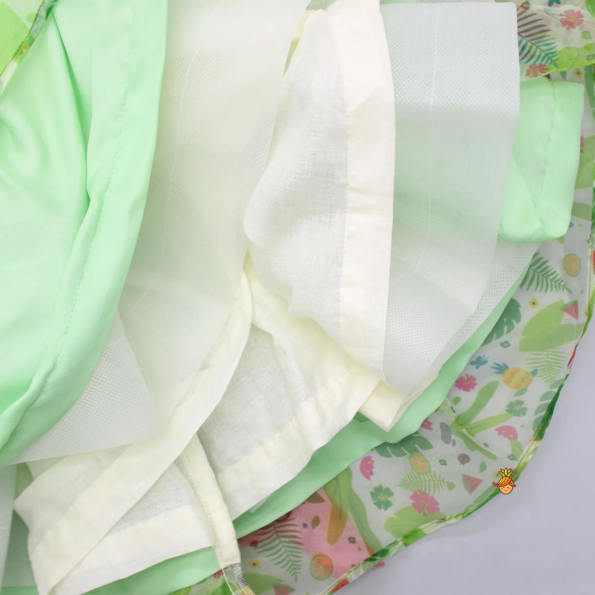 Jungle Theme Printed Green Puff Sleeves Dress With Sequined Belt - Image 4