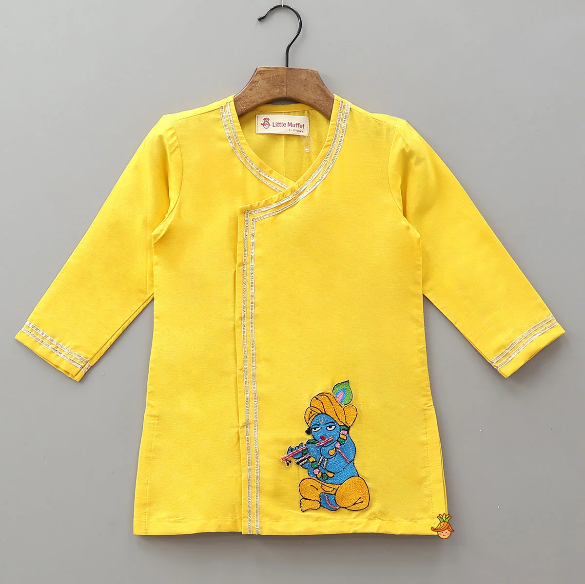 Krishna Applique Work Kurta And Dhoti With Matching Cap And Booties - Image 4