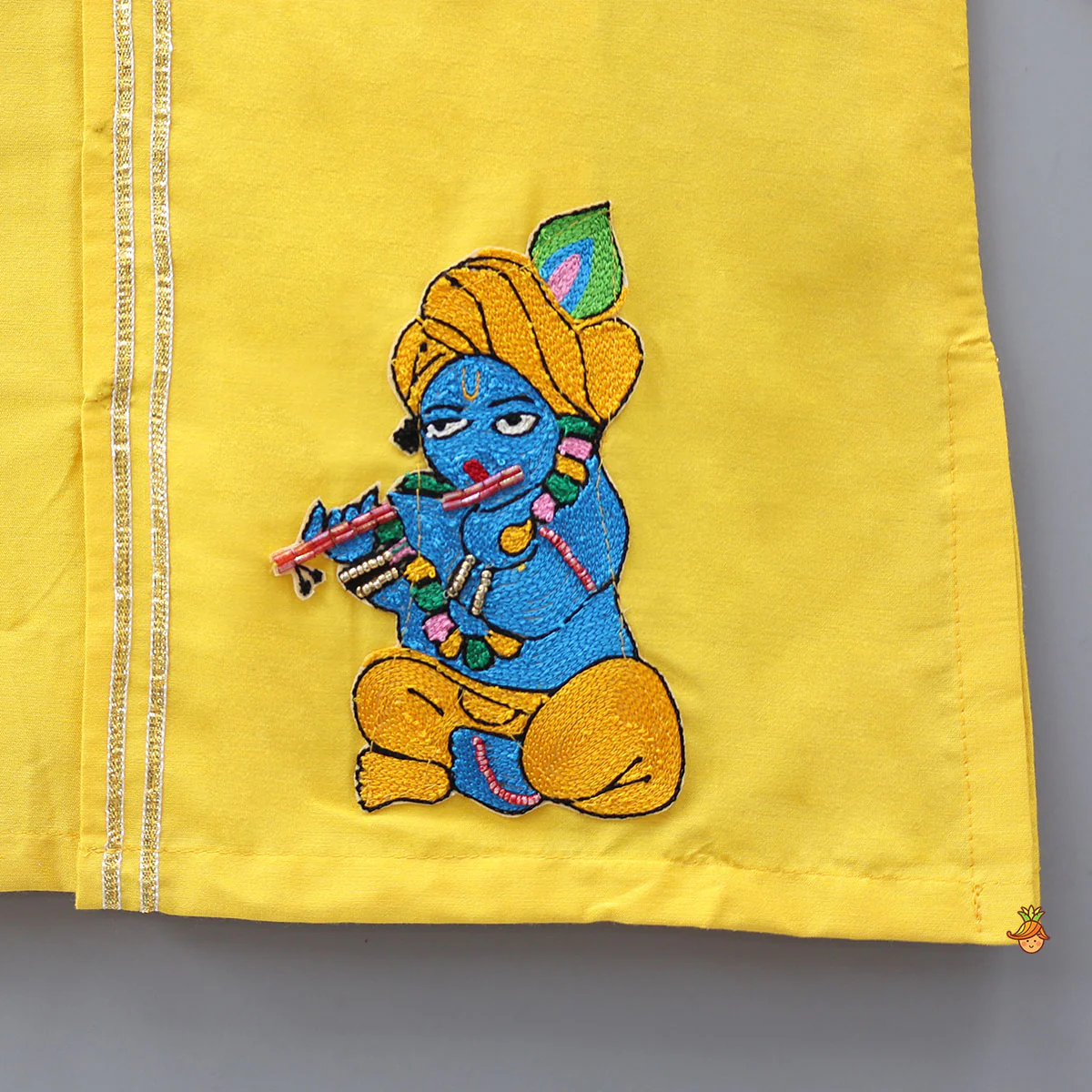Krishna Applique Work Kurta And Dhoti With Matching Cap And Booties - Image 6