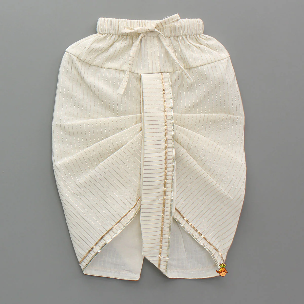 Krishna Hand-Painted Off-White Kurta And Lurex Striped Dhoti With Mor Pankh Mukut And Basuri - Image 5