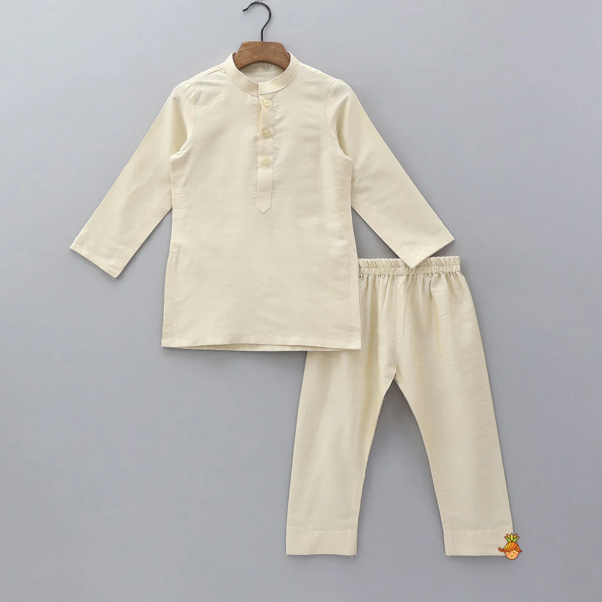 Ethnic Kurta And Diagonal Faux Button Detail Jacket With Pyjama - Image 3