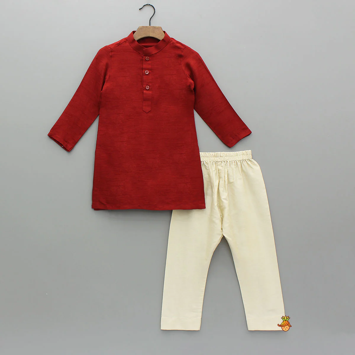 Kurta With Pocket-Detail Asymmetric Jacket And Pyjama - Image 3