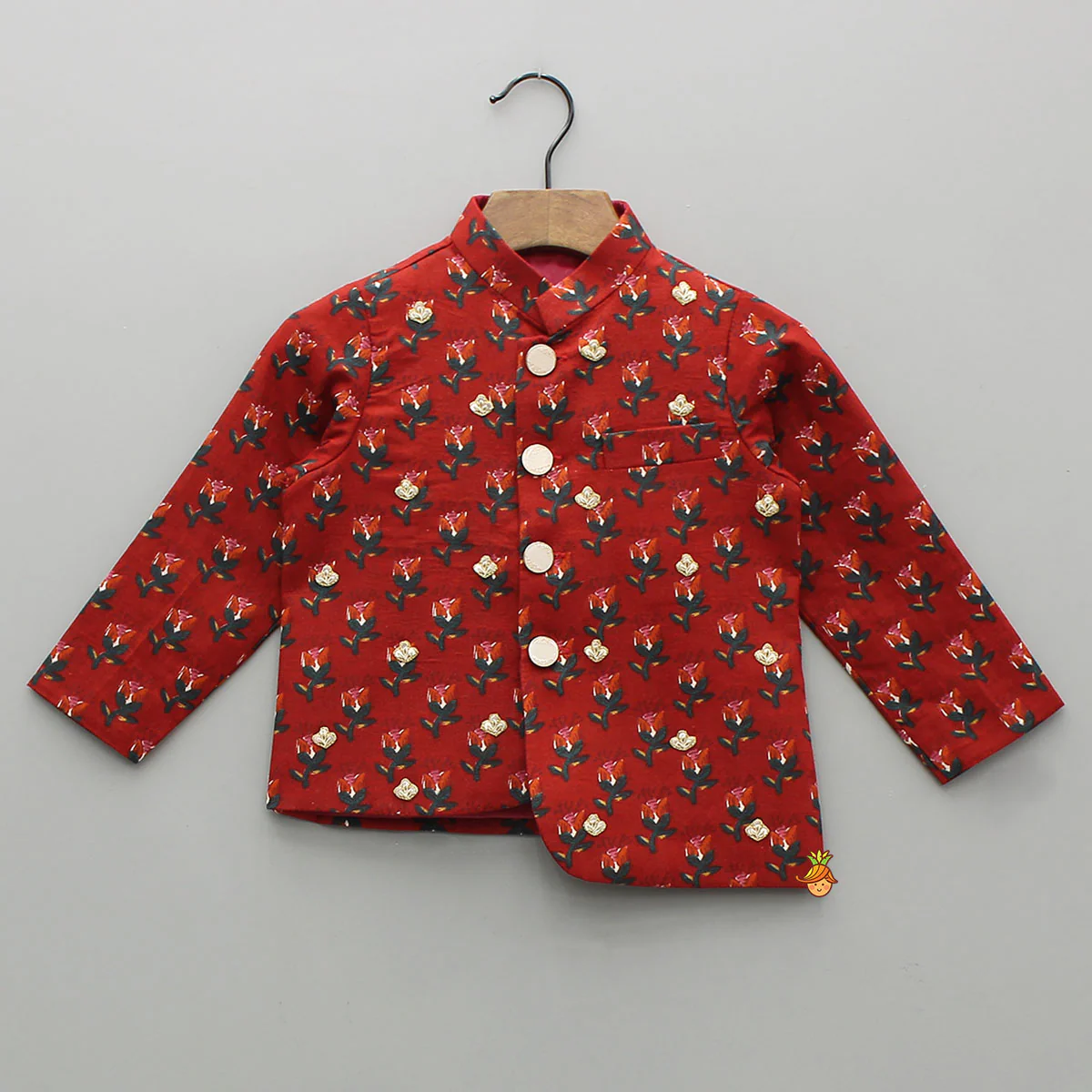 Kurta With Pocket-Detail Asymmetric Jacket And Pyjama - Image 6