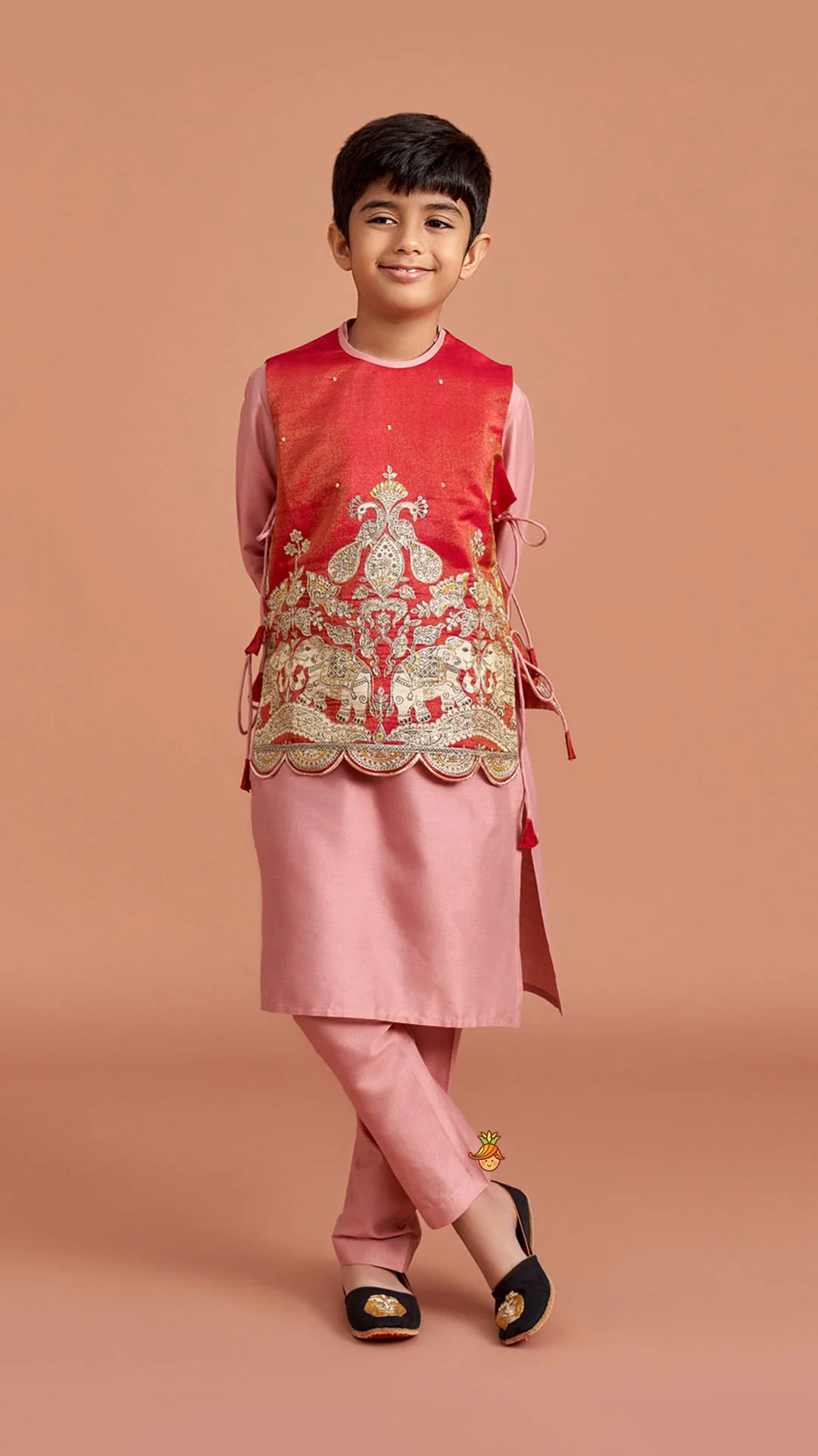 Kurta With Printed Embroidered Jacket And Pyjama - Image 2