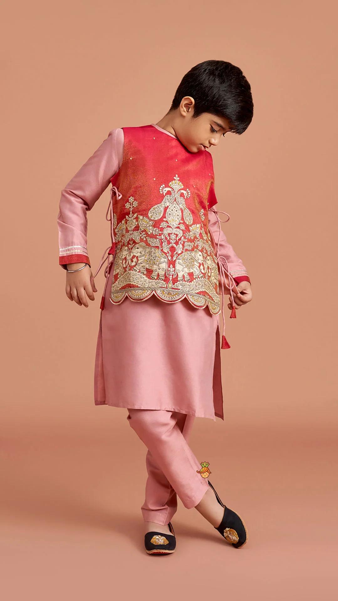 Kurta With Printed Embroidered Jacket And Pyjama - Image 3