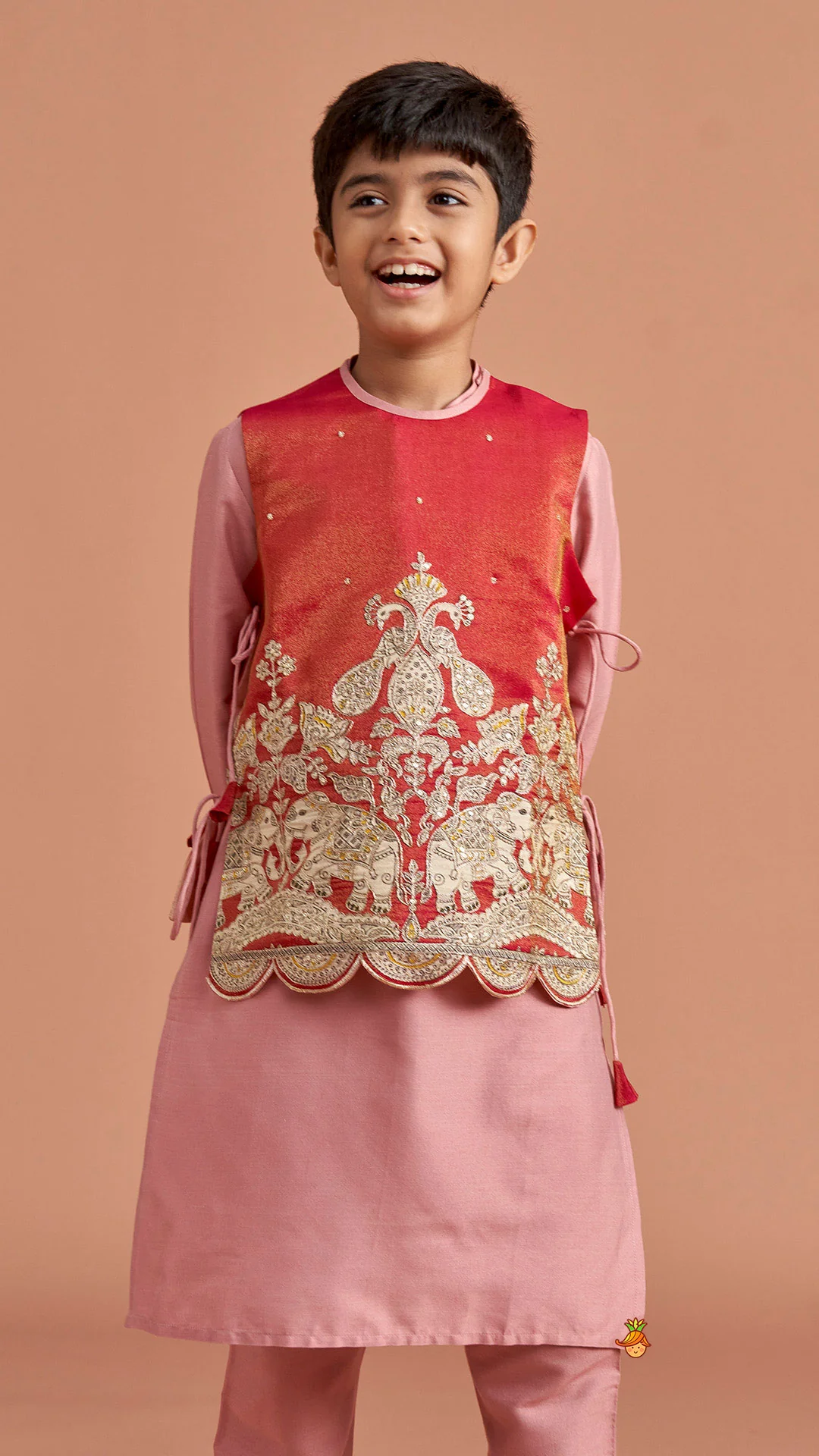 Kurta With Printed Embroidered Jacket And Pyjama - Image 5