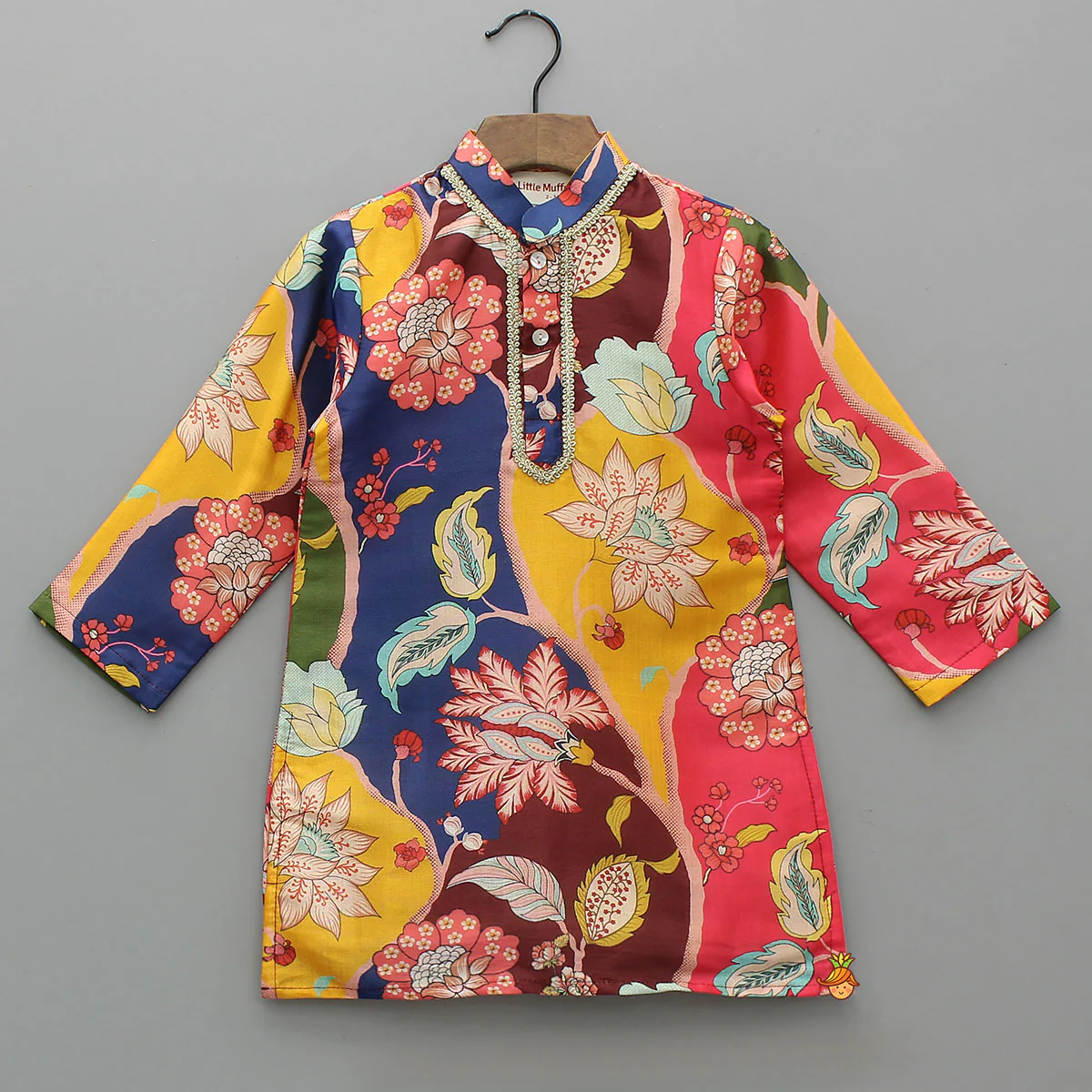 Lace-Detailed Floral Printed Kurta With Pyjama - Image 3