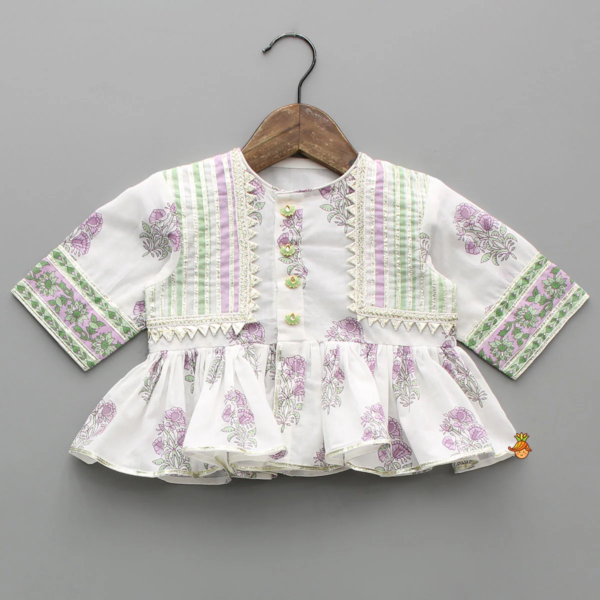 Lace Detailed Floral Printed Top With Printed Palazzo And Sling Bag - Image 4