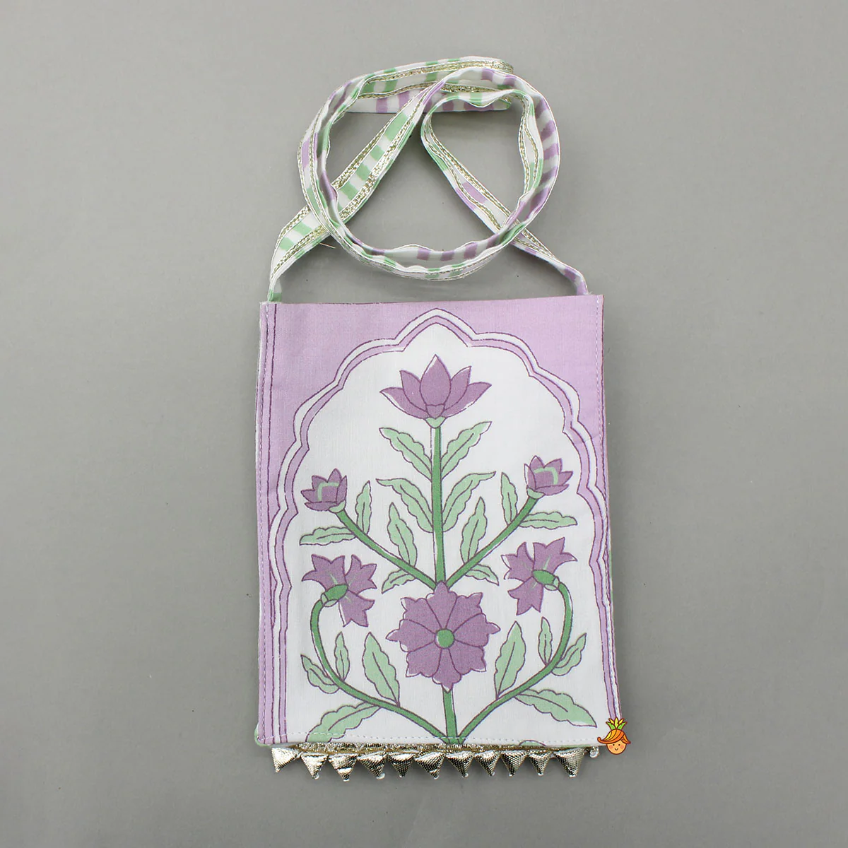 Lace Detailed Floral Printed Top With Printed Palazzo And Sling Bag - Image 7