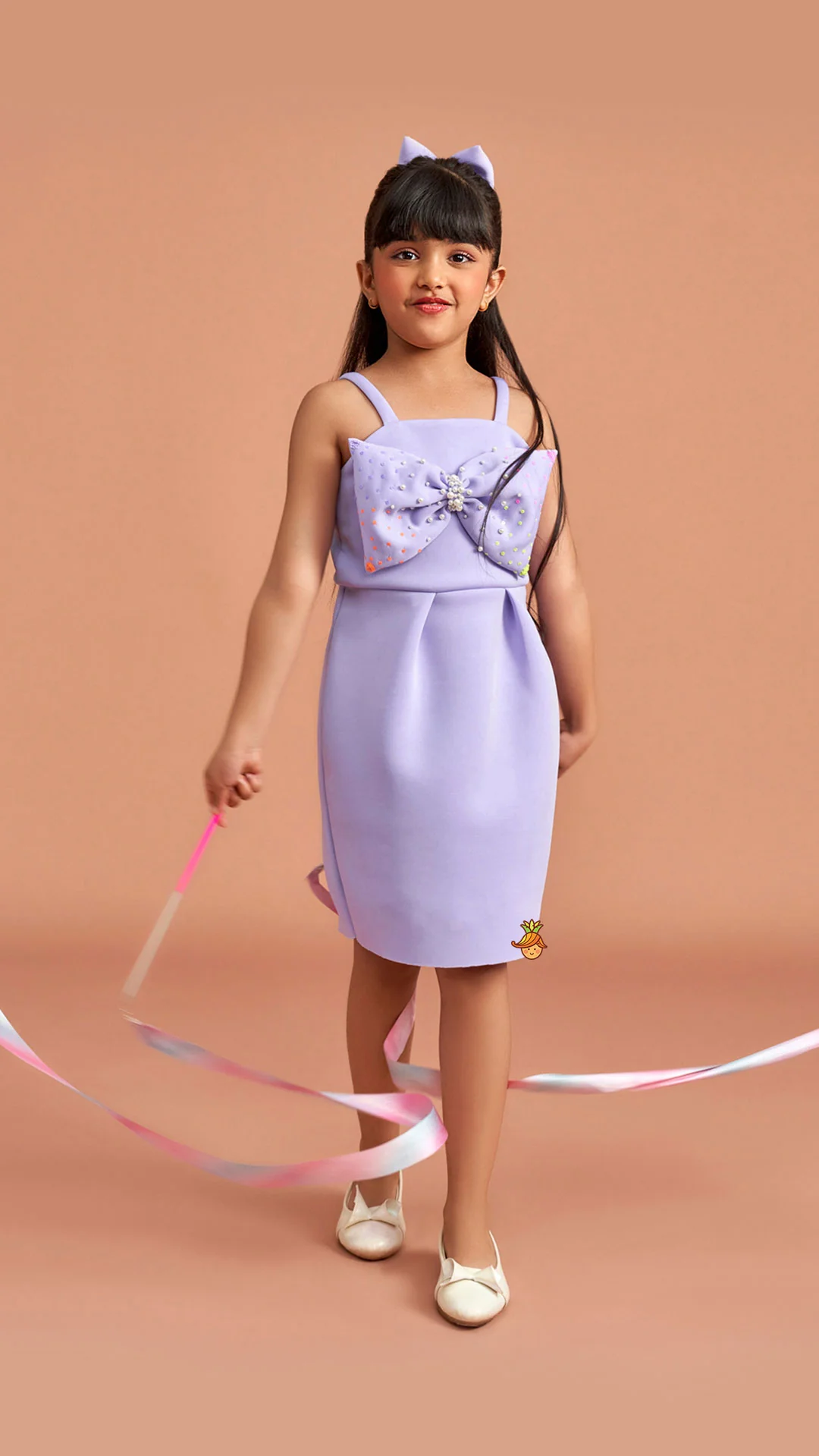 Lavender Bow Embellished Strappy Dress With Matching Bow Hairclip - Image 2