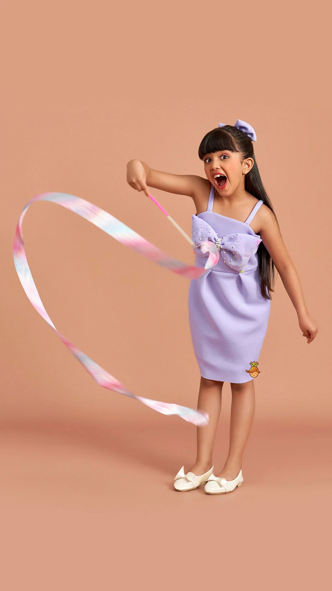 Lavender Bow Embellished Strappy Dress With Matching Bow Hairclip - Image 3