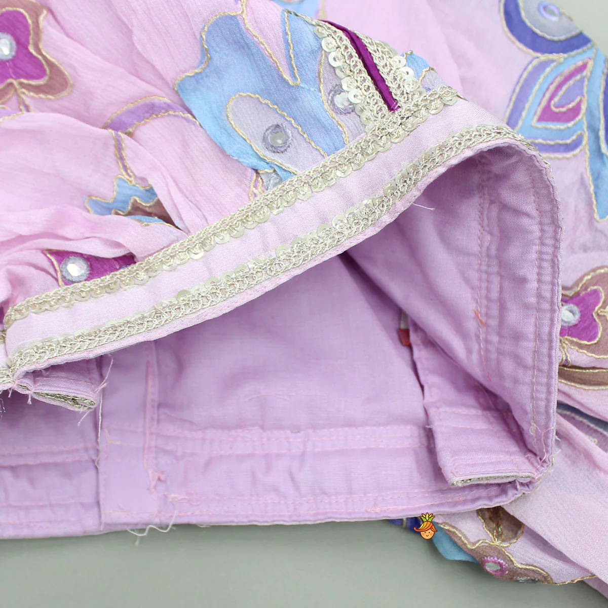 Lavender Floral Printed Embroidered Top With Flared Lehenga And Dupatta - Image 8