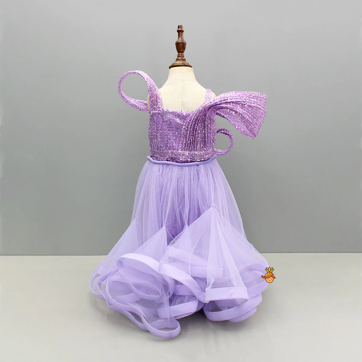 Lavender Sequins Embellished Strappy Dress With Stiff Belt And Detachable Trail - Image 2
