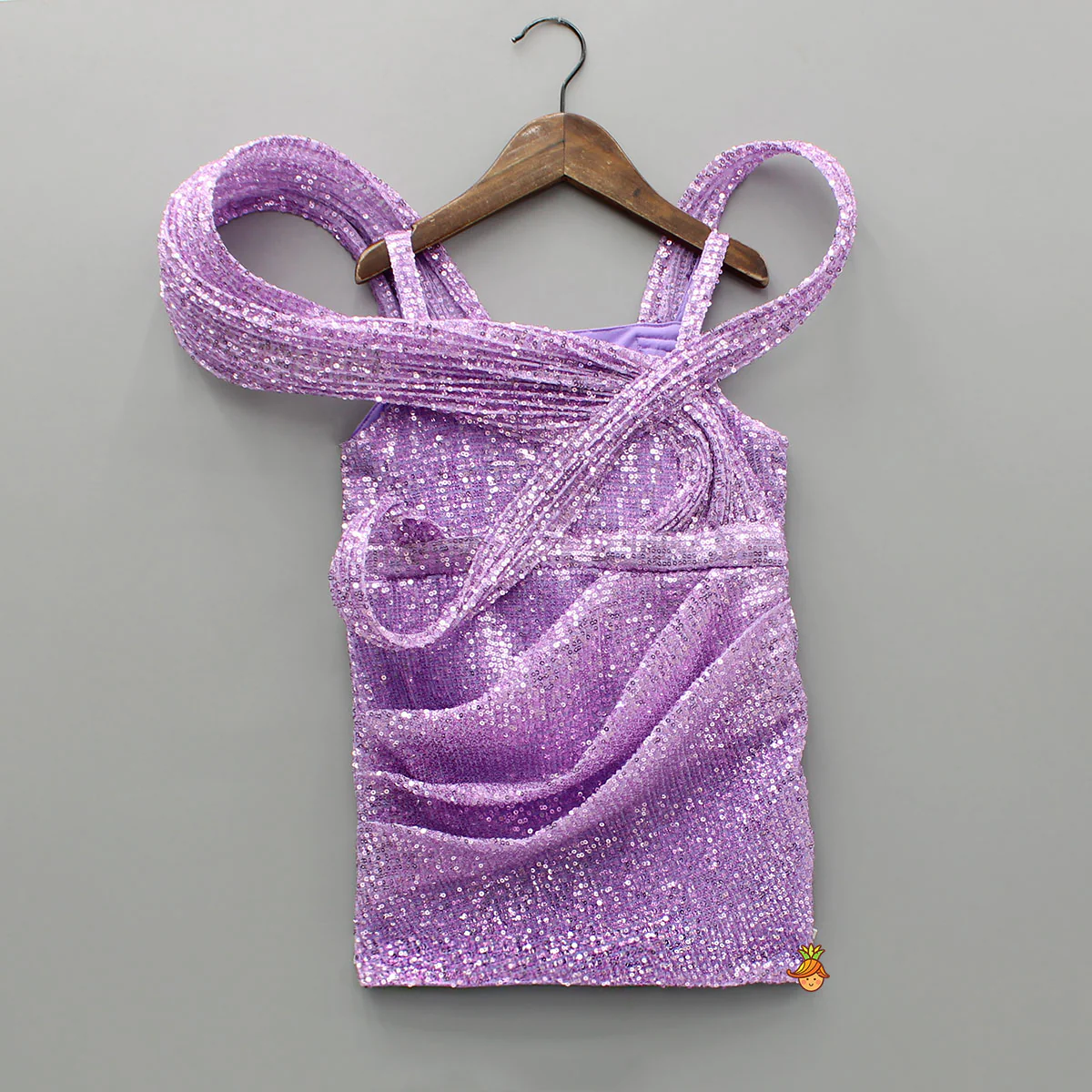 Lavender Sequins Embellished Strappy Dress With Stiff Belt And Detachable Trail - Image 3