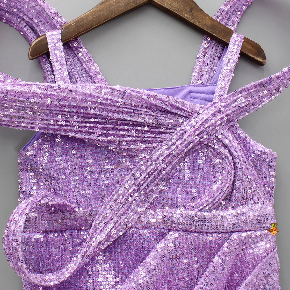 Lavender Sequins Embellished Strappy Dress With Stiff Belt And Detachable Trail - Image 5