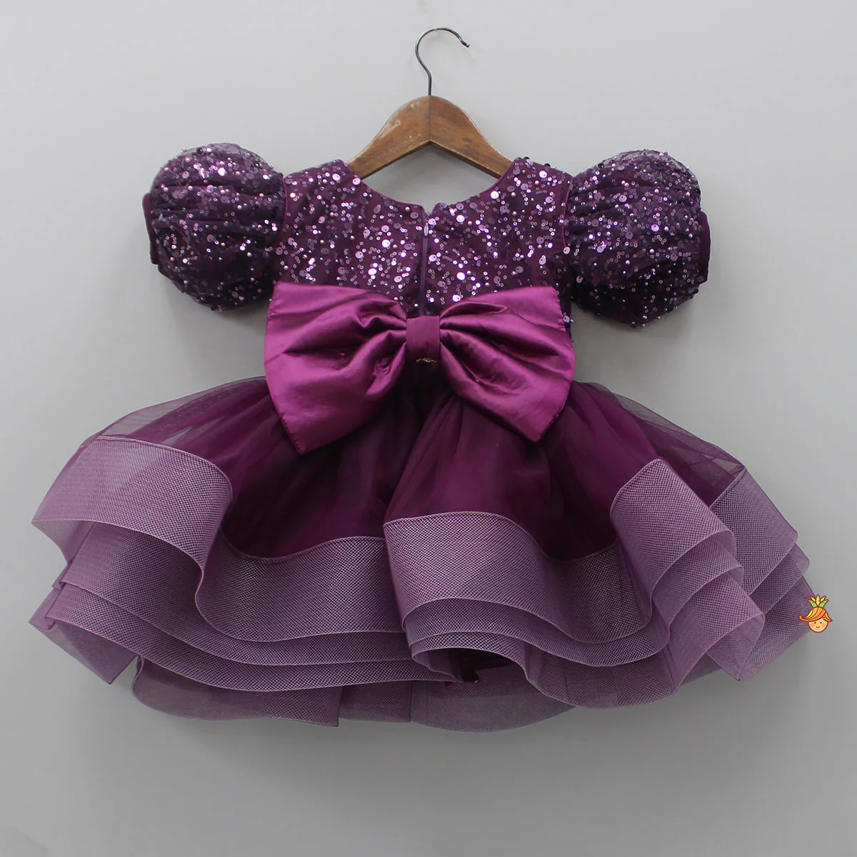 Layered Wine Dress And Detachable Bow With Swirled Headband - Image 2