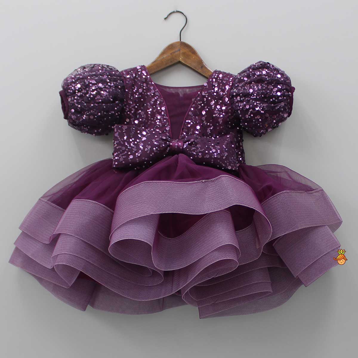 Layered Wine Dress And Detachable Bow With Swirled Headband - Image 3
