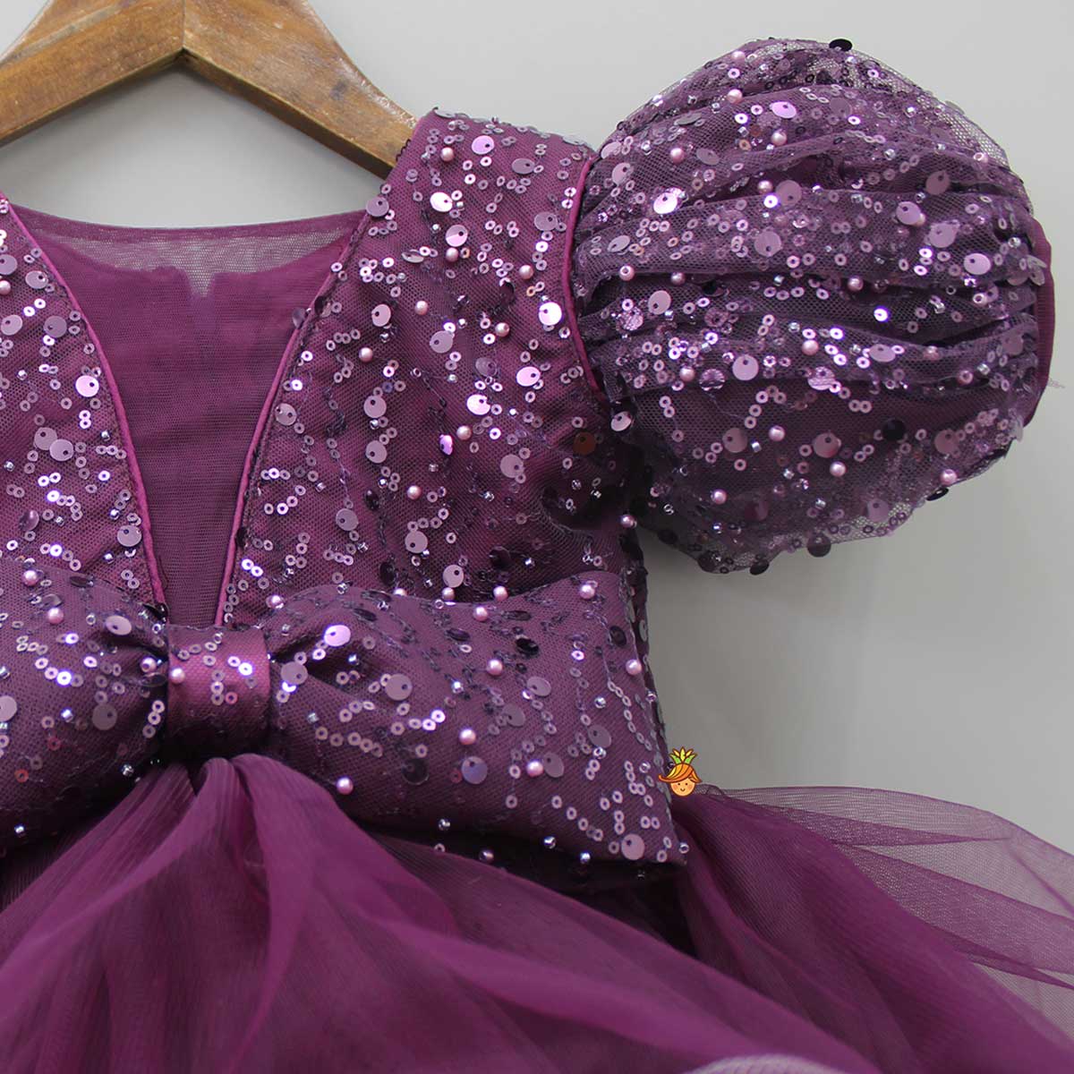 Layered Wine Dress And Detachable Bow With Swirled Headband - Image 5
