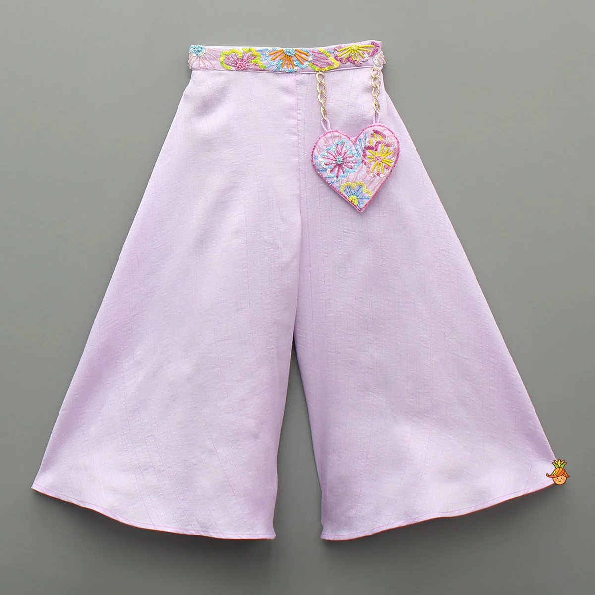 Lilac One Shoulder Floral Embroidered Top With Palazzo And Attached Heart Shaped Pouch - Image 4