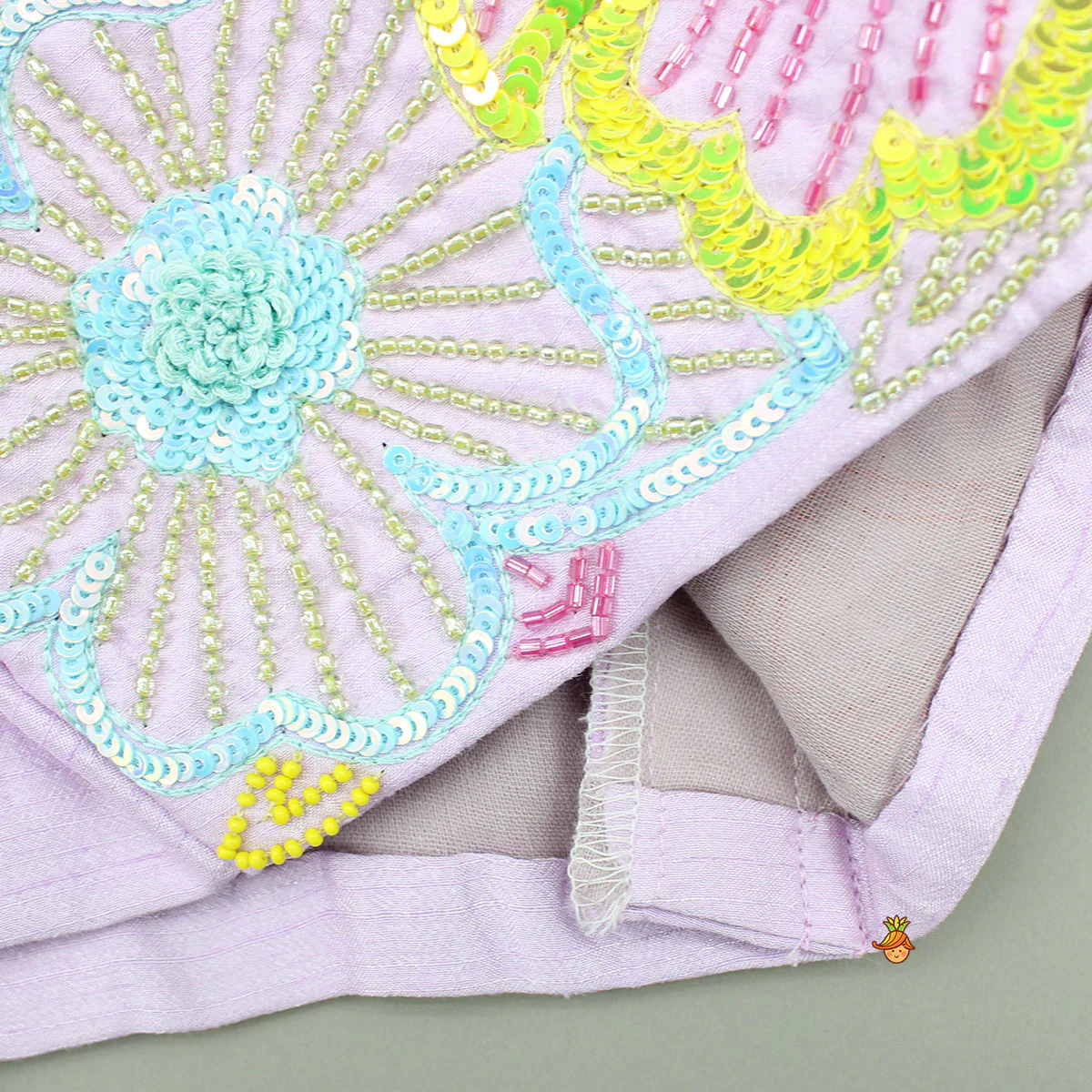 Lilac One Shoulder Floral Embroidered Top With Palazzo And Attached Heart Shaped Pouch - Image 5
