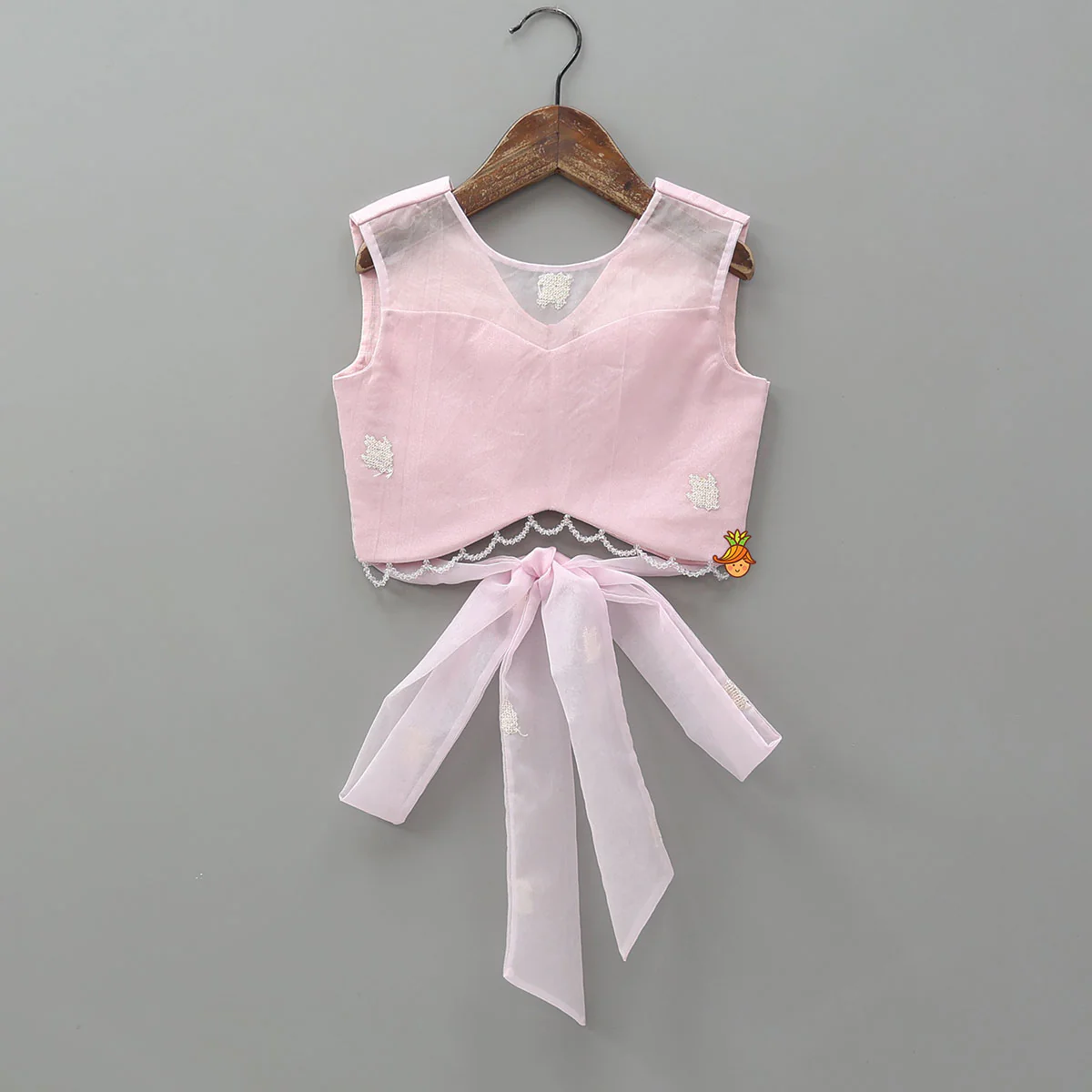 Pink Organza Crop Top With Lehenga - Image 3