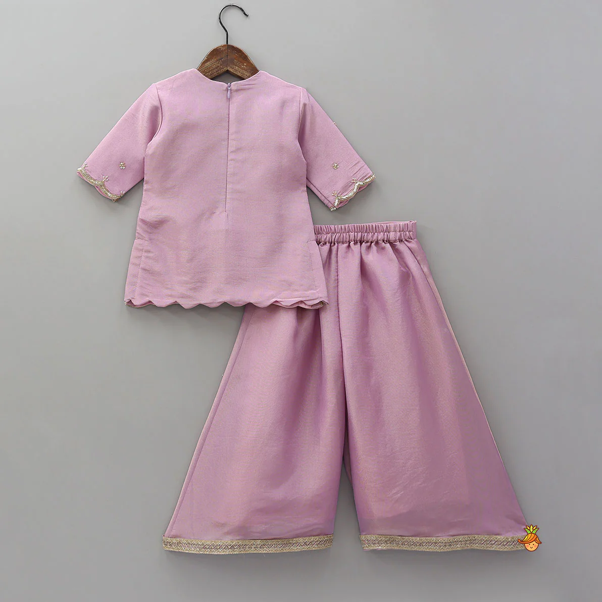 Shimmery Scallop Hem Kurti With Palazzo And Dupatta - Image 2