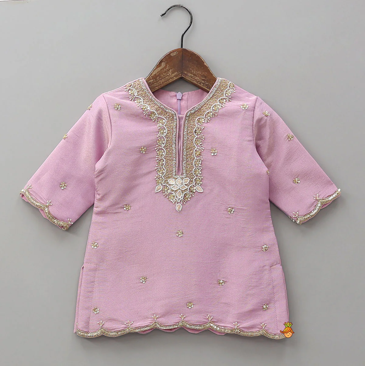 Shimmery Scallop Hem Kurti With Palazzo And Dupatta - Image 4