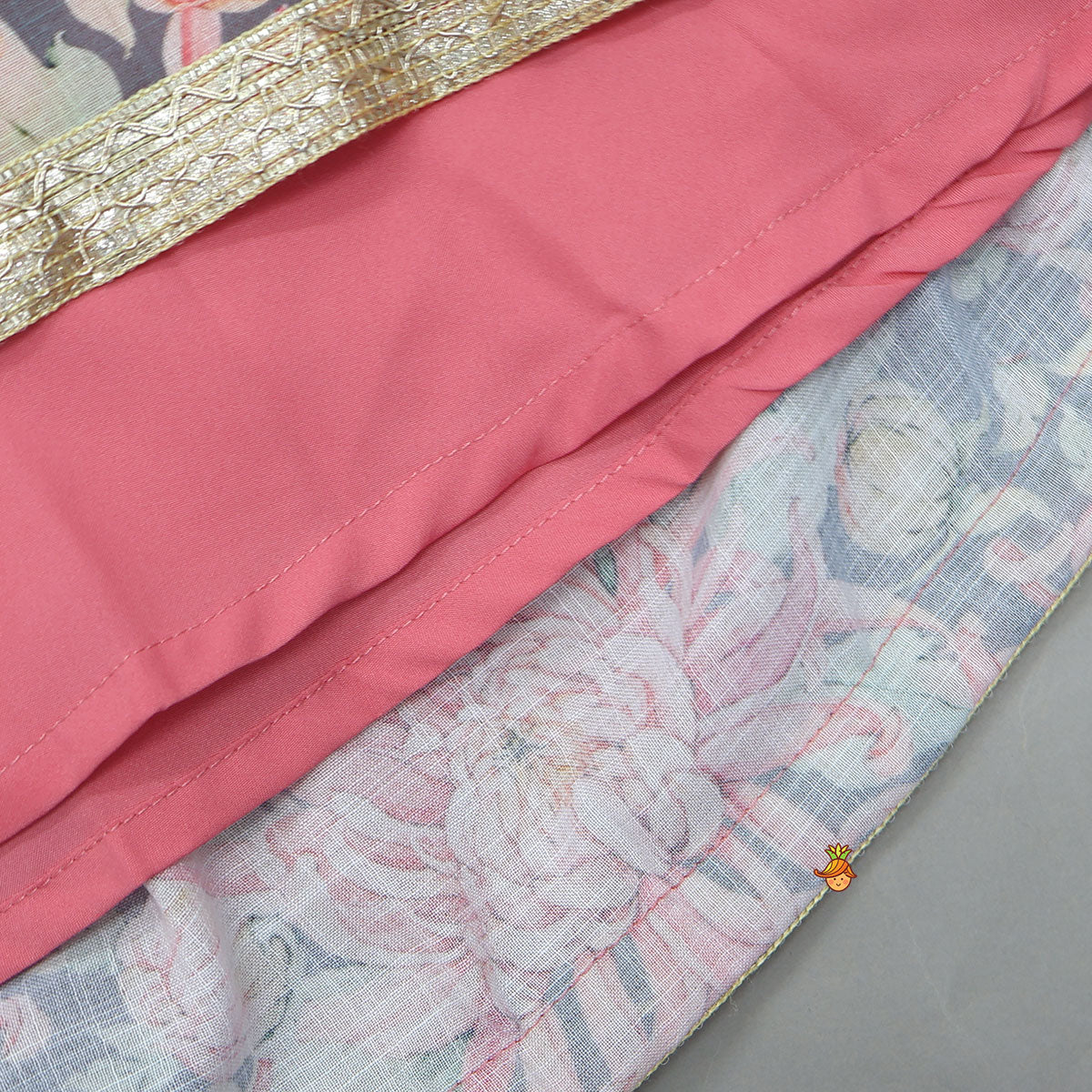 Linen Floral Top With Pleated Lehenga And Matching Net Lace Work Dupatta - Image 7