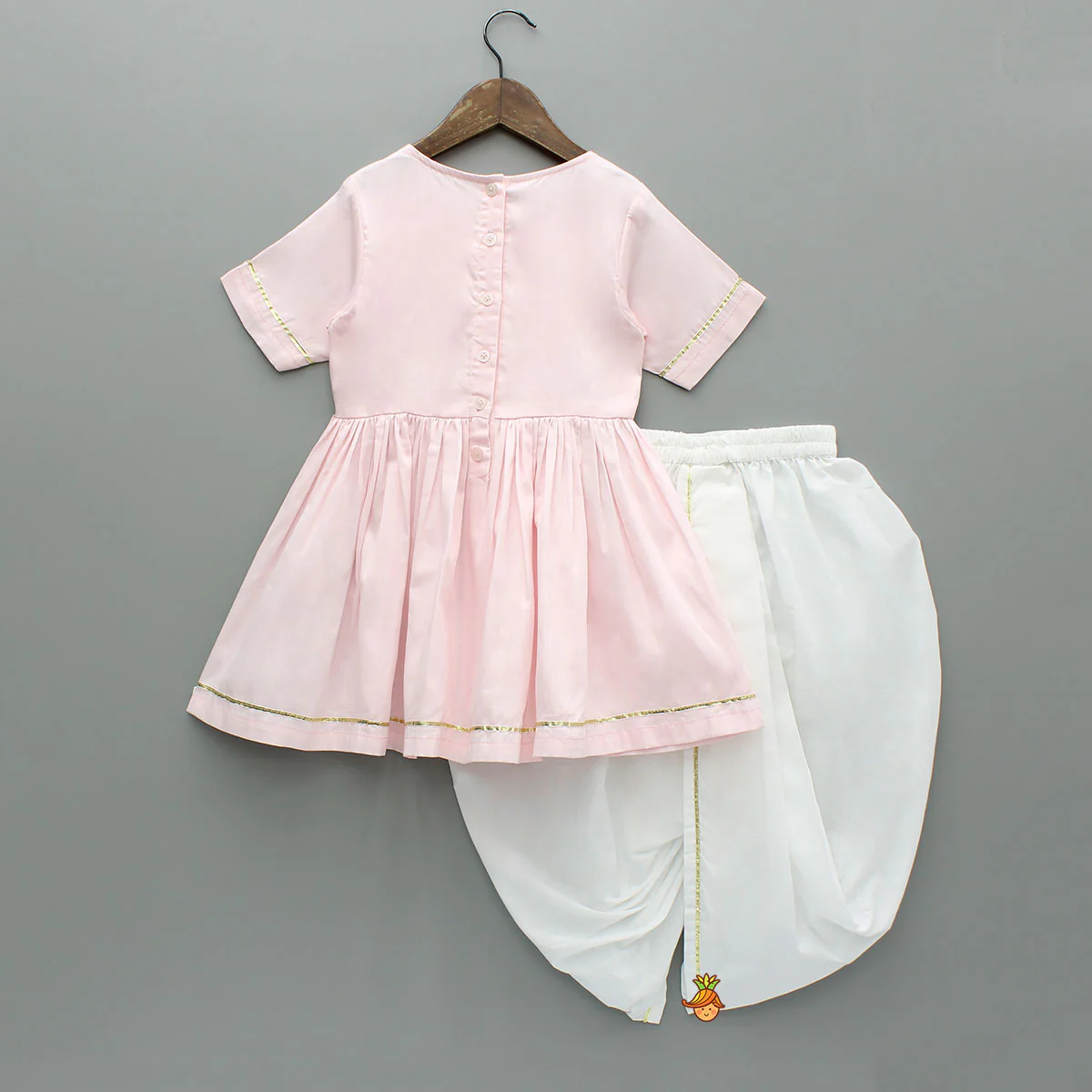 Lotus Embroidered Pink Kurta With Tulip Style Dhoti - Image 2