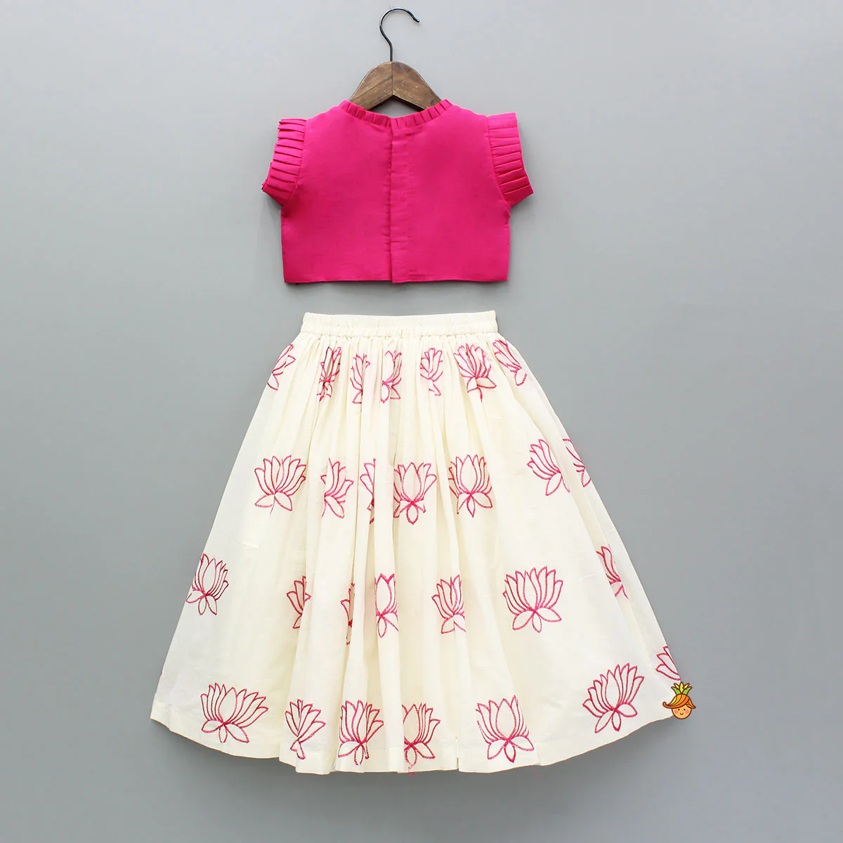 Lotus Embroidered Pink Top With Lehenga - Image 2