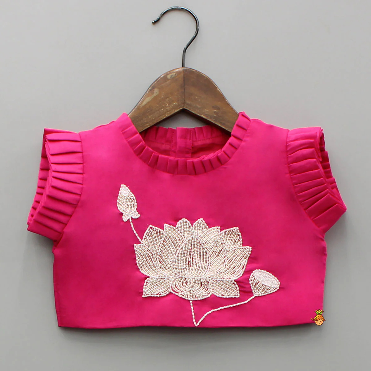 Lotus Embroidered Pink Top With Lehenga - Image 3