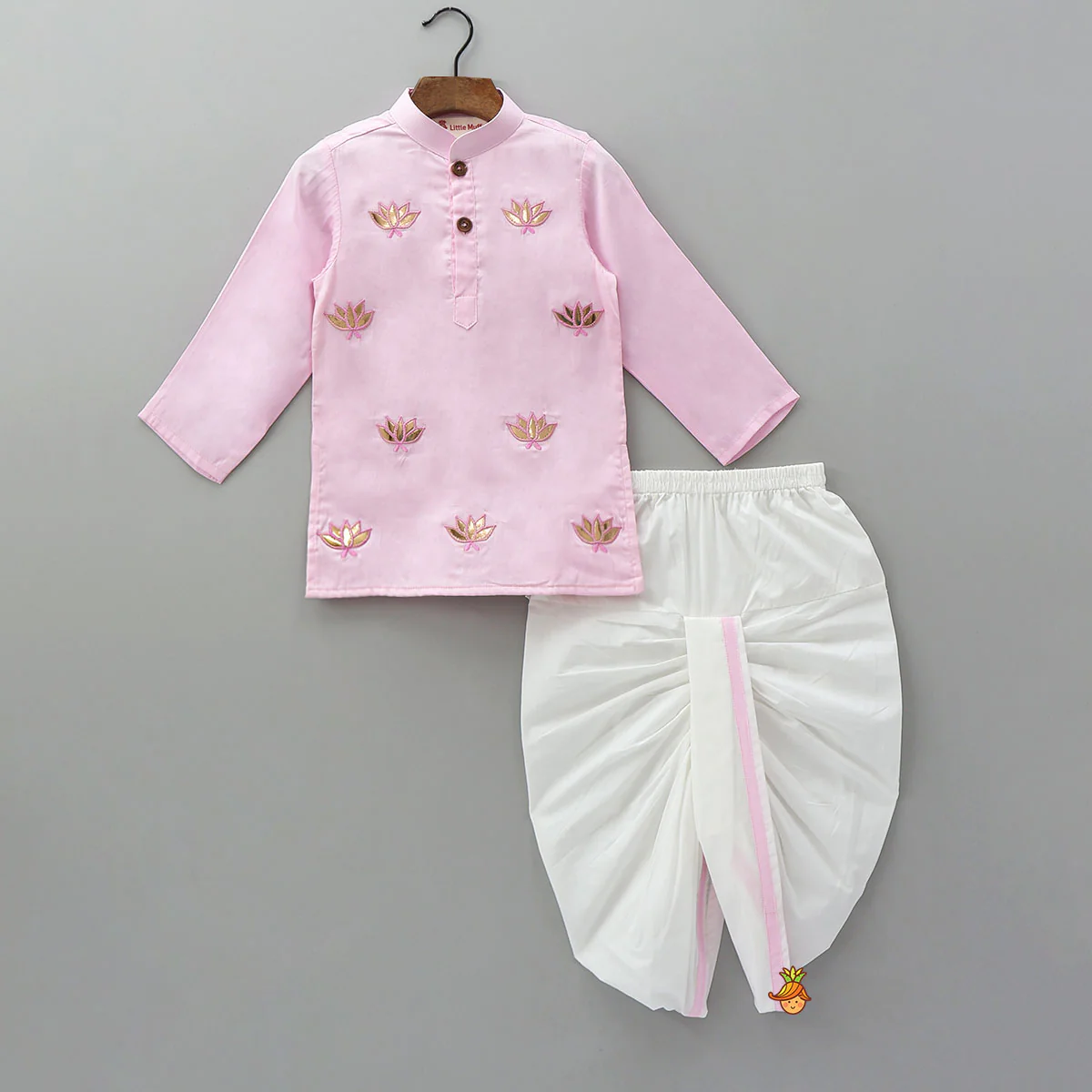 Lotus Patch Embroidered Kurta And Dhoti