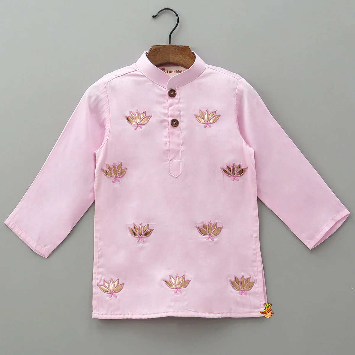 Lotus Patch Embroidered Kurta And Dhoti - Image 3