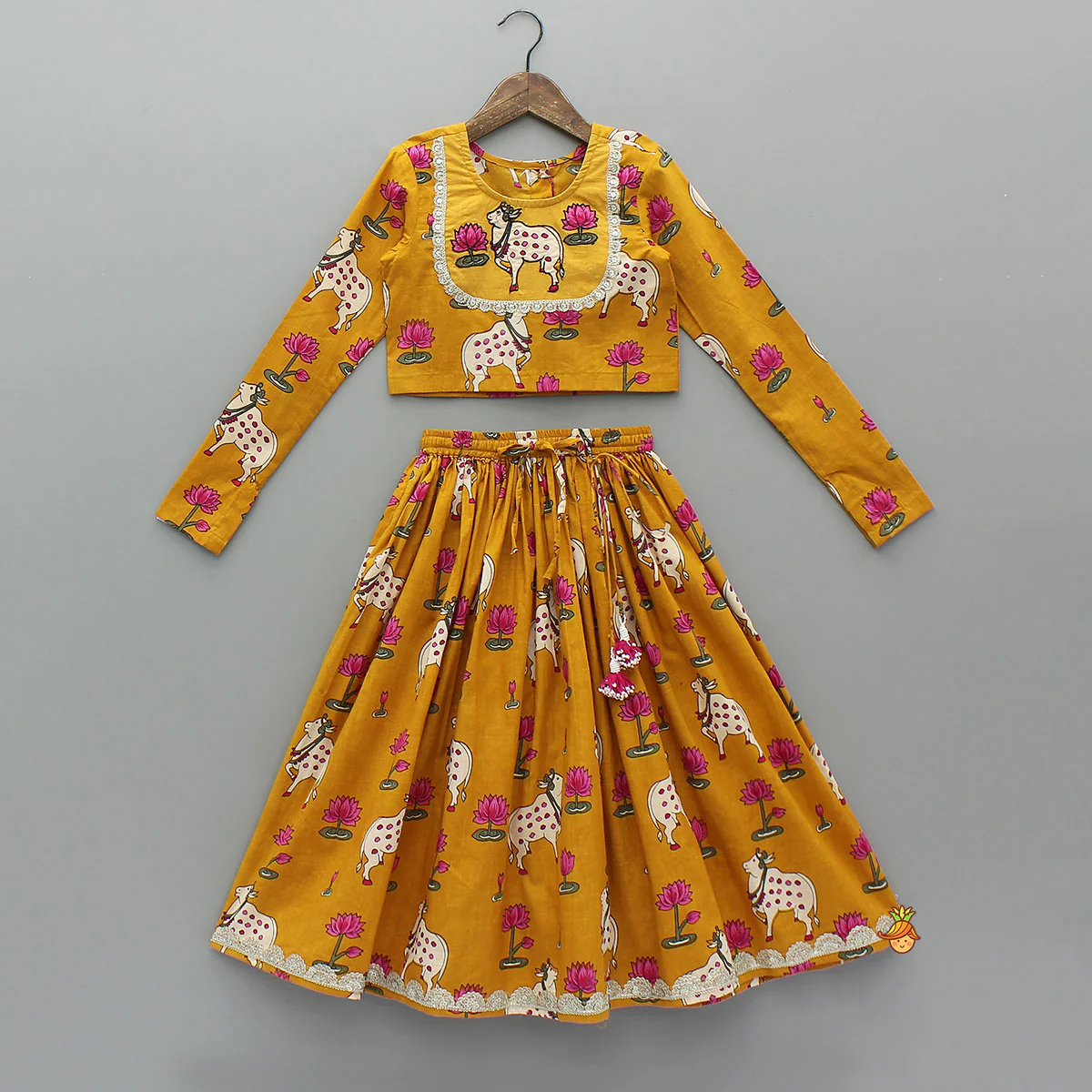 Lotus Printed Top With Matching Lehenga And Dupatta - Image 3