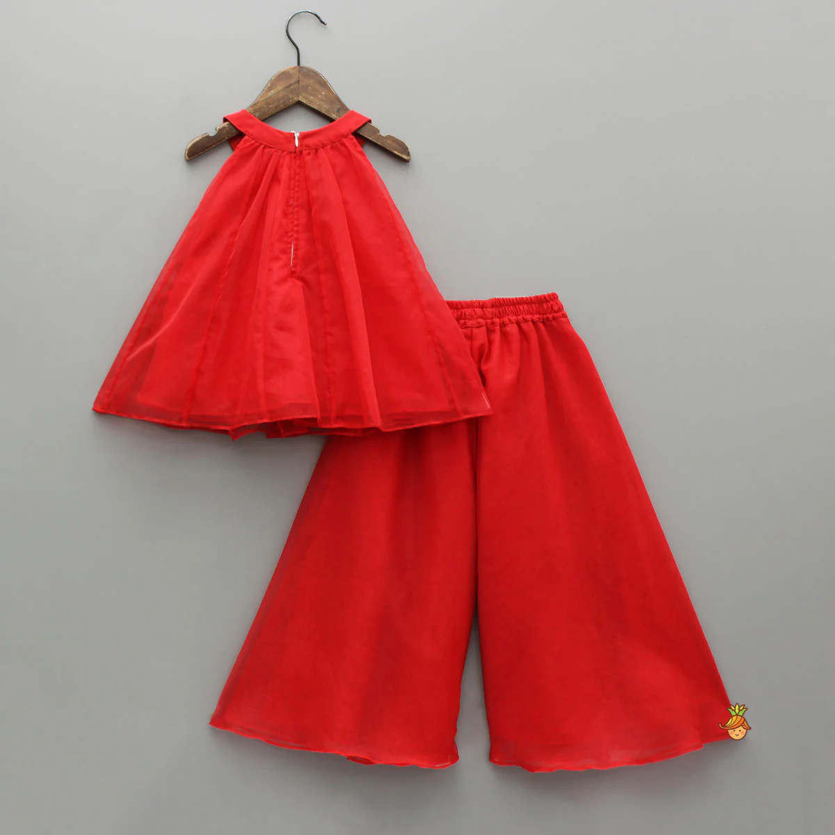 Lovely Red Halter Neck Organza Top And Palazzo - Image 2