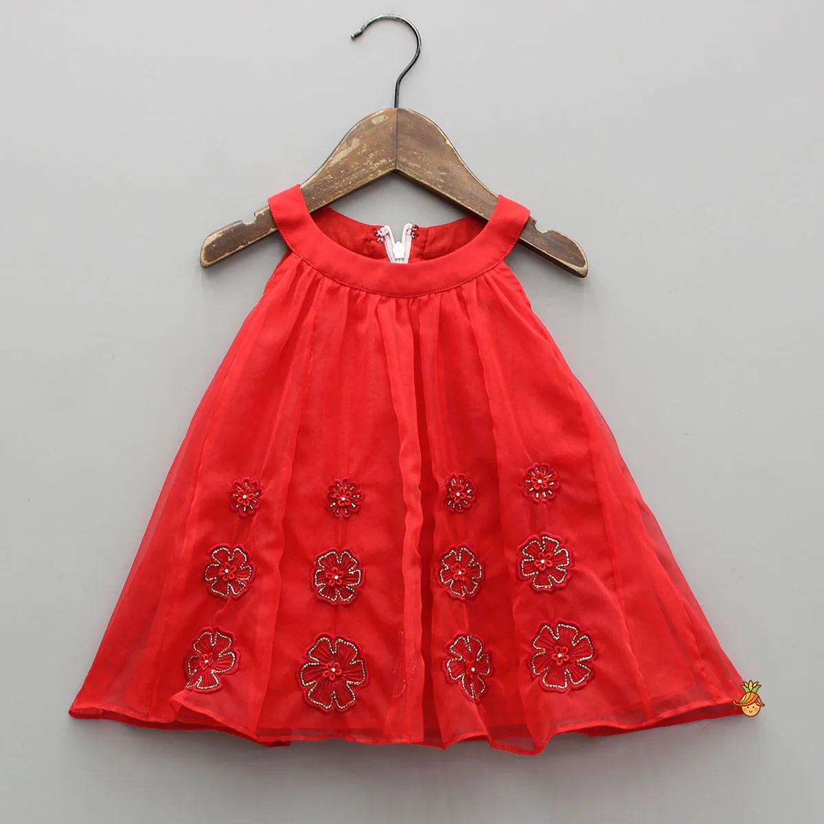 Lovely Red Halter Neck Organza Top And Palazzo - Image 3