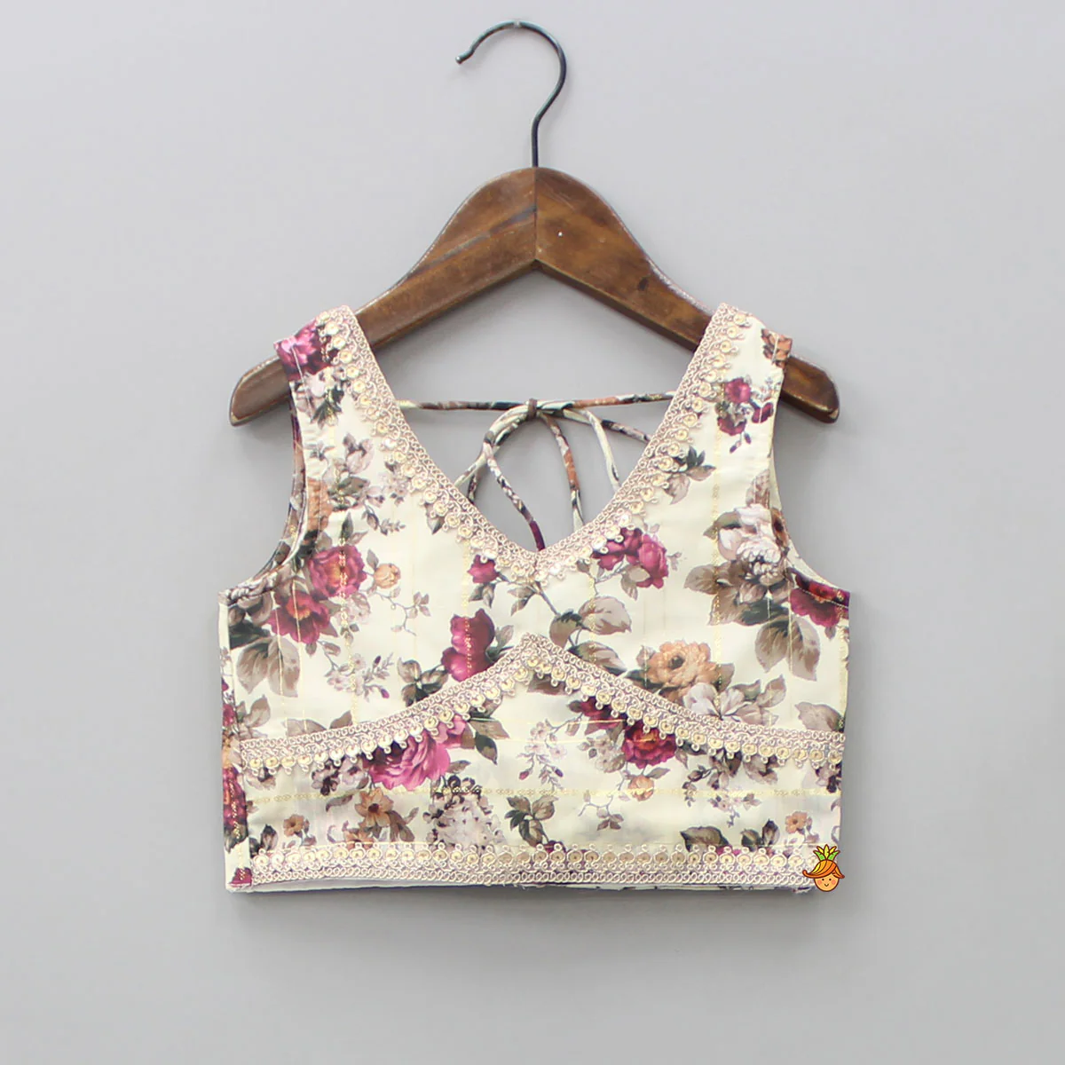 Lurex Striped Floral Printed V Neck Top And Patiala With Stylish Net Off White Dupatta - Image 4